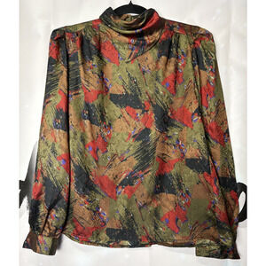 Vintage Eva Laurel NY Mock Neck Long Sleeve Blouse 70s 80s Office Business Work‎